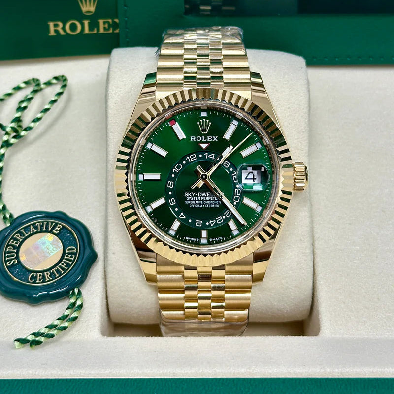 Rolex Sky-Dweller 42mm Yellow Gold Bright Green Dial Jubilee - 336938