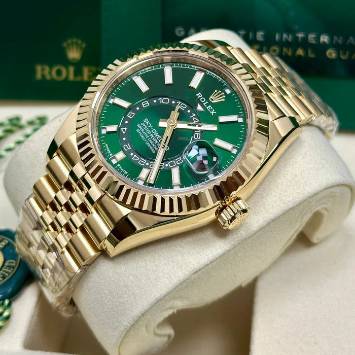 Rolex Sky-Dweller 42mm Yellow Gold Bright Green Dial Jubilee - 336938