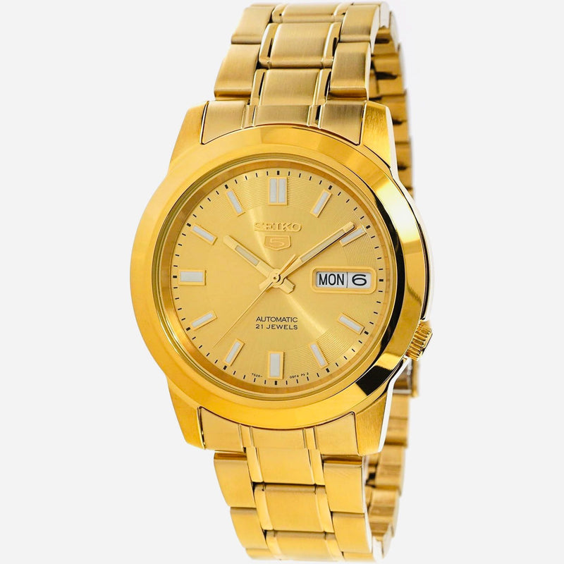 Seiko Mens Series 5 Automatic Gold Dial Watch SNKK20 38mm