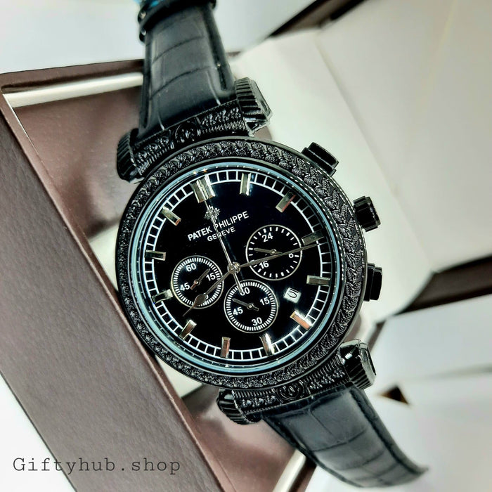 Black Double-faced Patek Chronograph Timepiece for Men 45mm