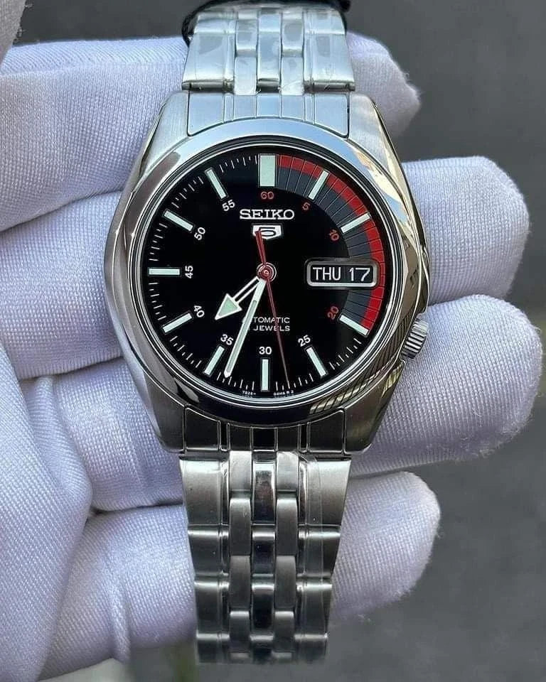 Seiko 5 SNK375K1 Automatic 21 Jewels Black Dial 37mm New Full Set Men's Watch
